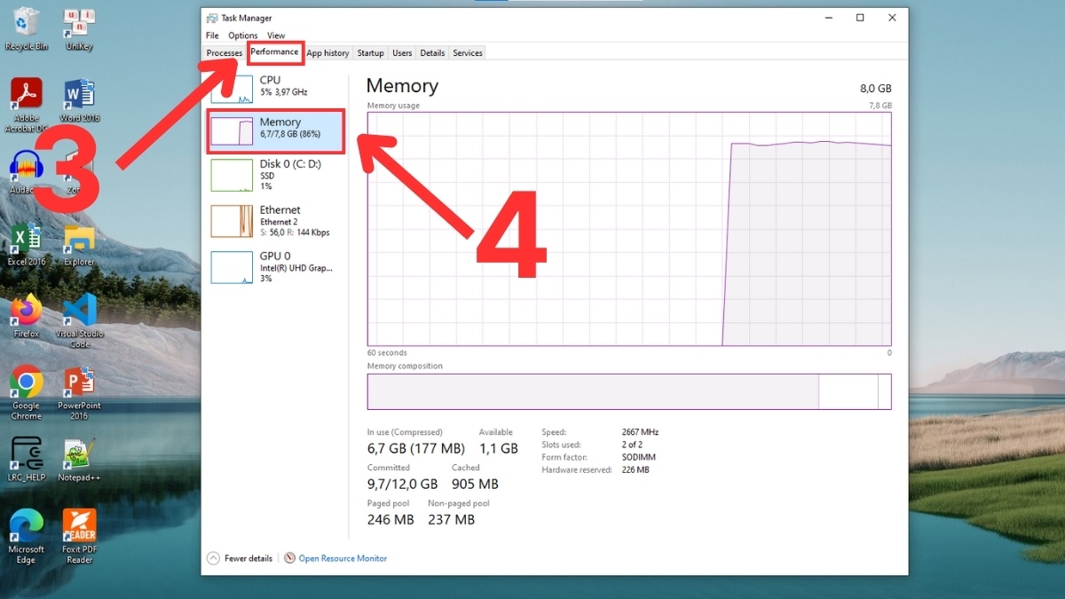 Kiểm tra RAM máy tính bằng Task Manager bước 2