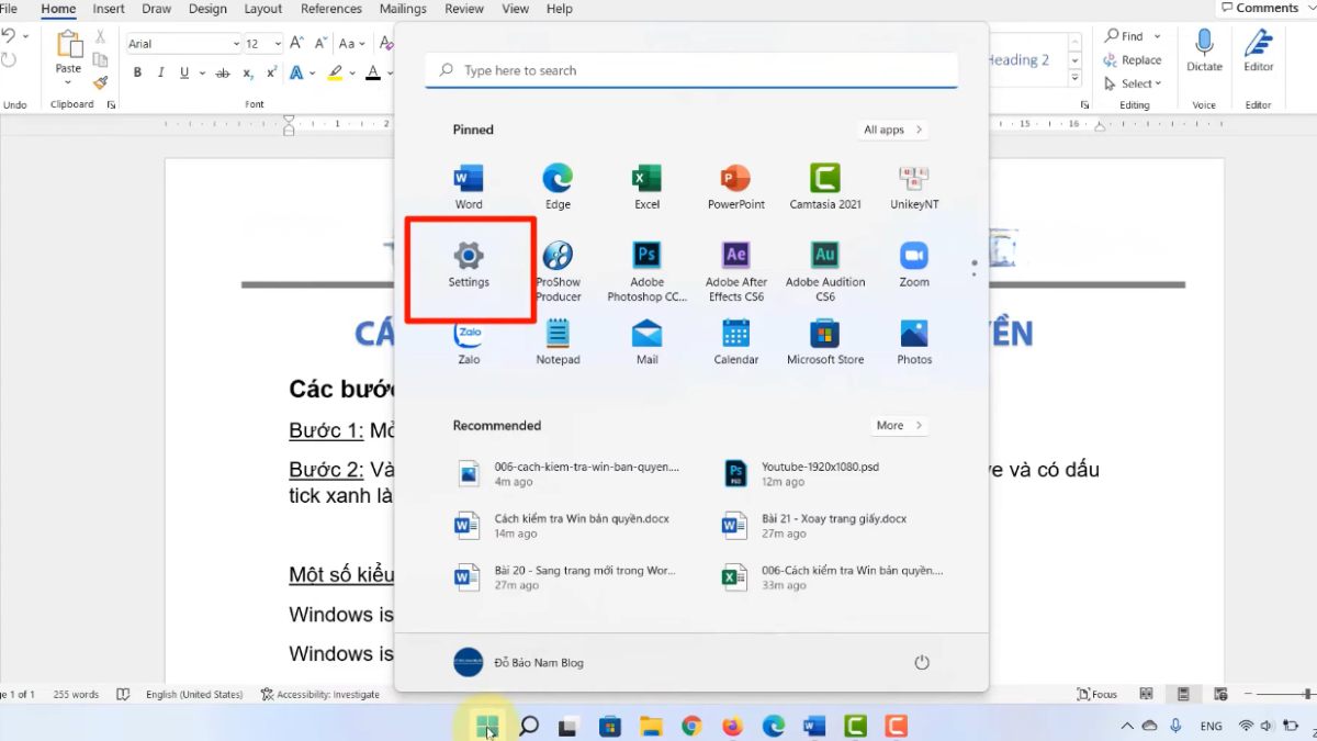 Kiểm tra trạng thái kích hoạt trong Windows Settings bước 1