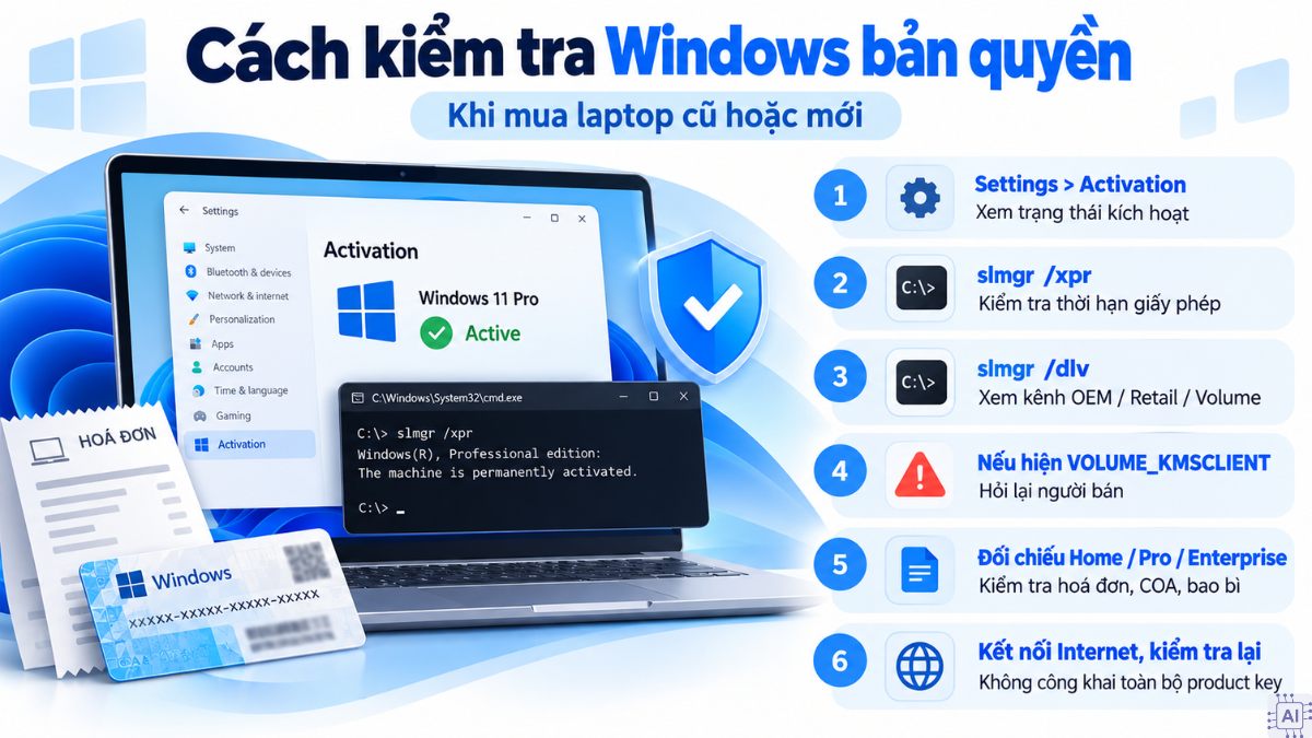Mẹo kiểm tra bản quyền khi mua laptop cũ mới