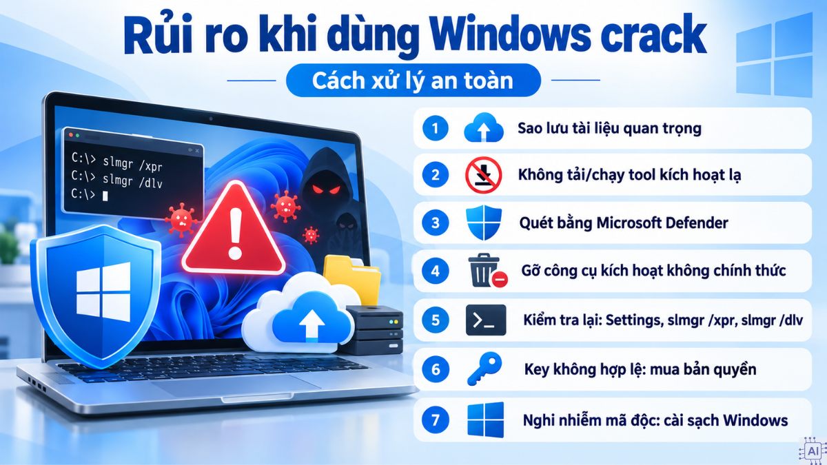Rủi ro khi dùng Win crack và cách xử lý