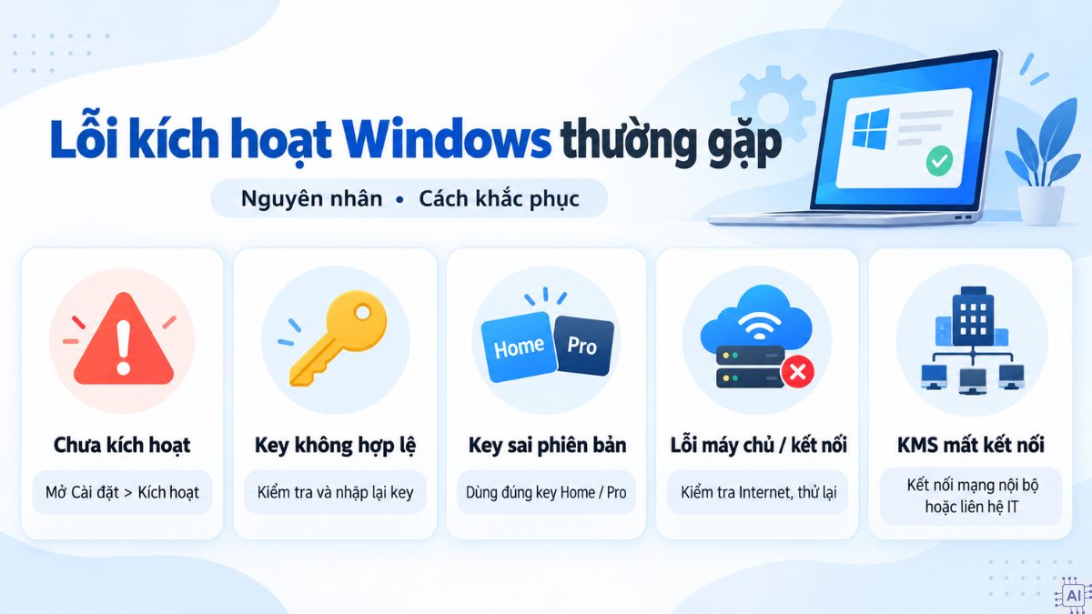 Các lỗi kích hoạt Windows thường gặp và cách khắc phục