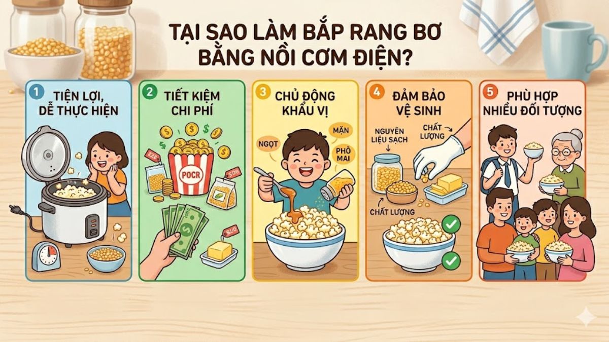 Làm bắp rang bơ bằng nồi cơm điện giúp tiết kiệm và hiệu quả
