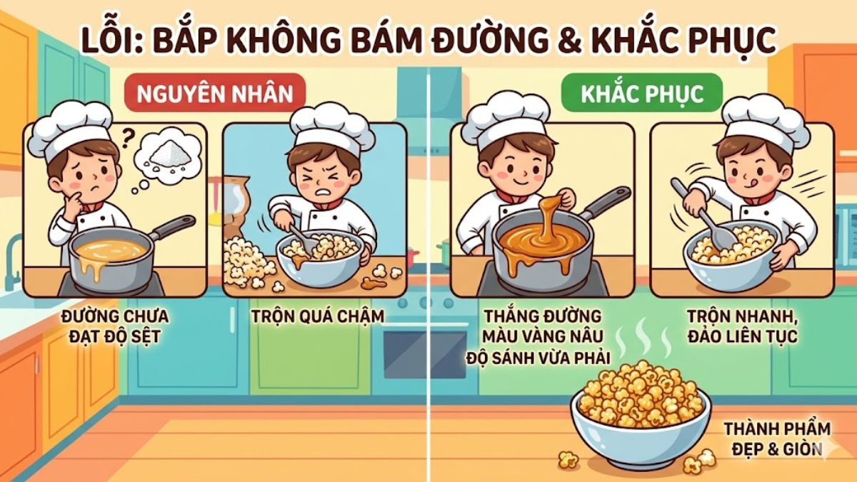 Bắp rang không bám đường và chắc khắc phục
