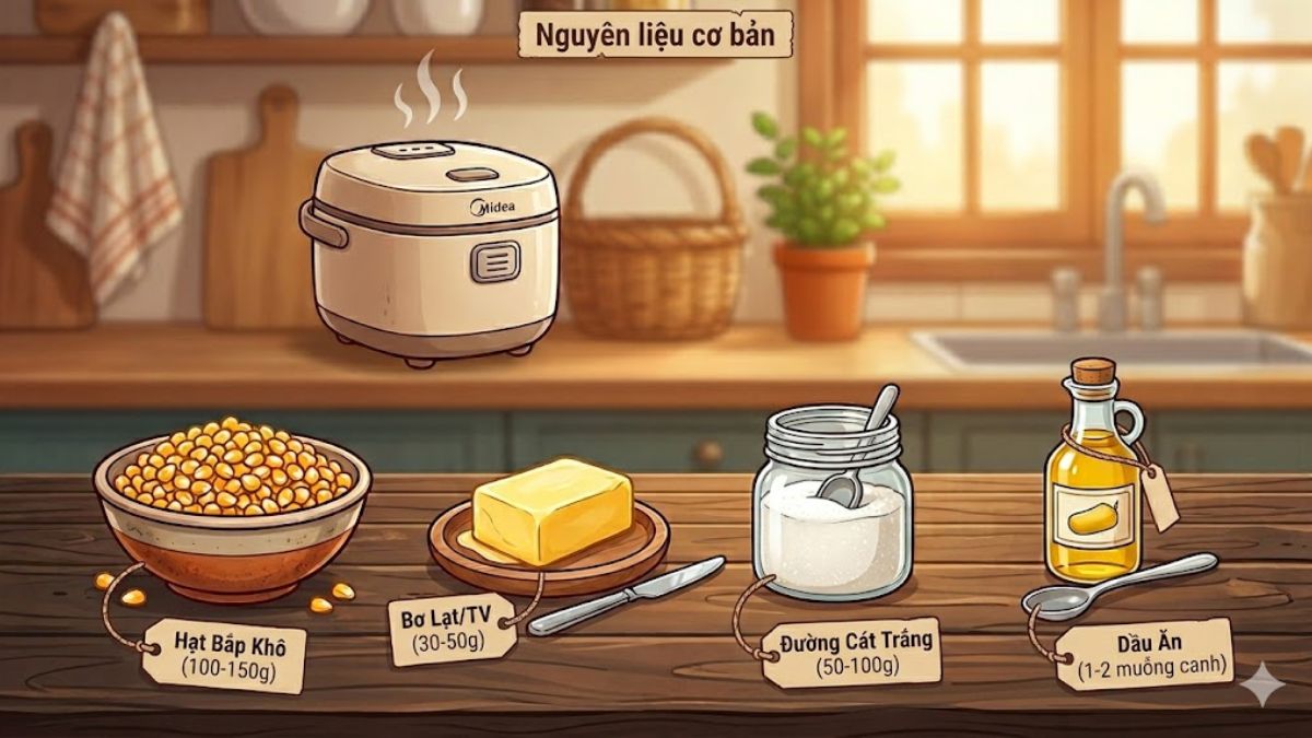 Nguyên liệu cơ bản để làm bắp rang bơ bằng nồi chiên không dầu