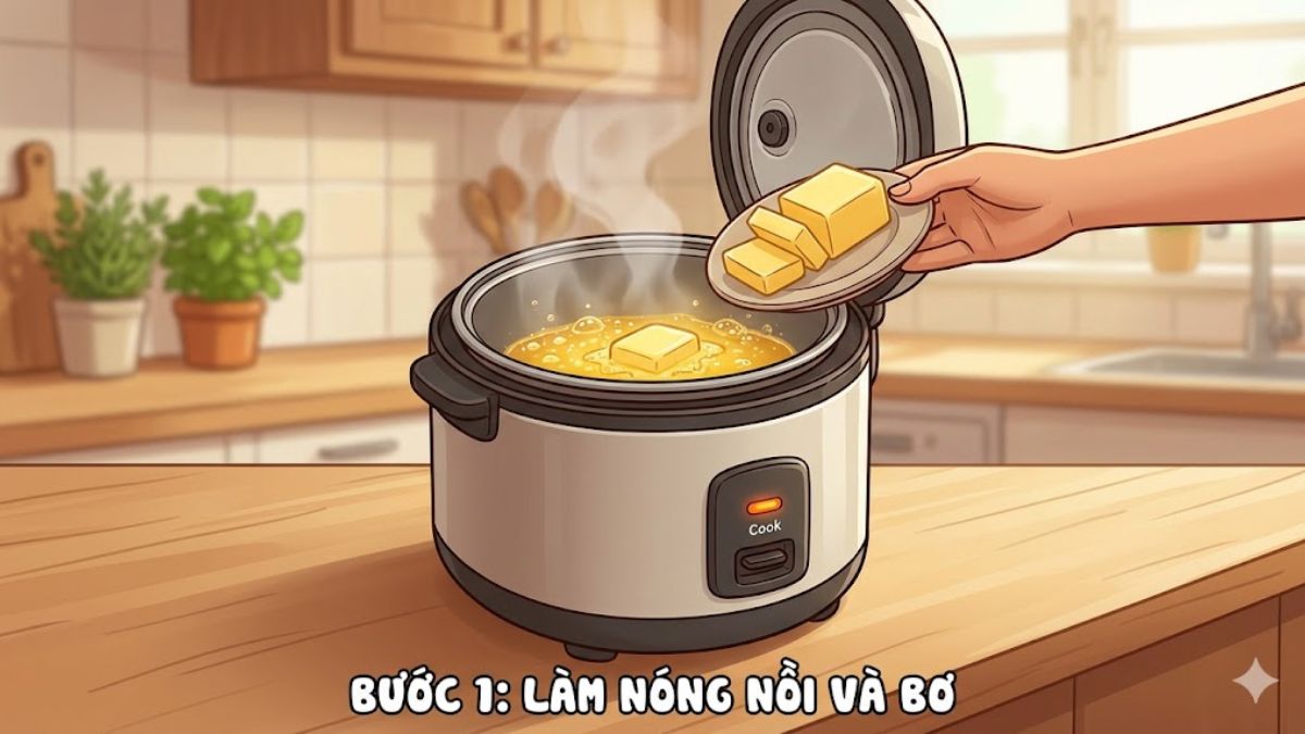 Làm nóng nồi và bơ