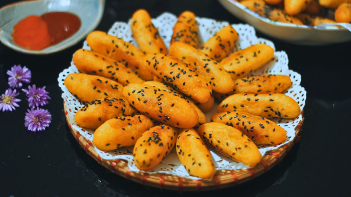 Khoai lang kén chiên bằng nồi chiên không dầu chín đều và ngon