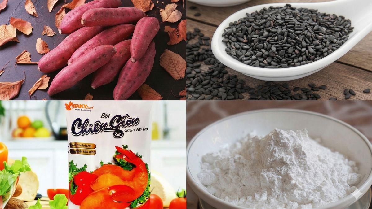 Nguyên liệu làm khoai lang kén bằng nồi chiên hông dầu
