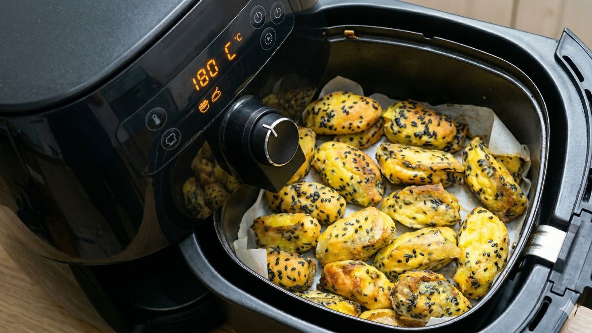 Cách làm khoai lang kén bằng nồi chiên không dầu - Bước 4 tiến hành chiên khoai lang kén