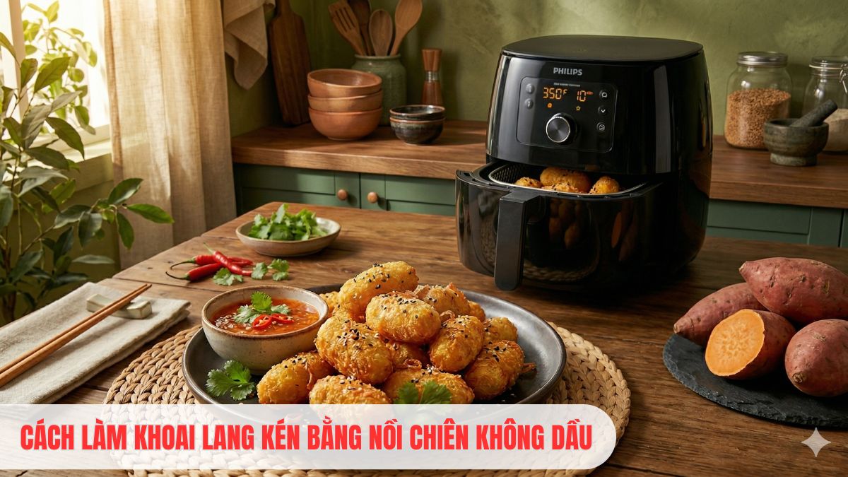 Cách làm khoai lang kén bằng nồi chiên không dầu mềm ngon, không ứ dầu