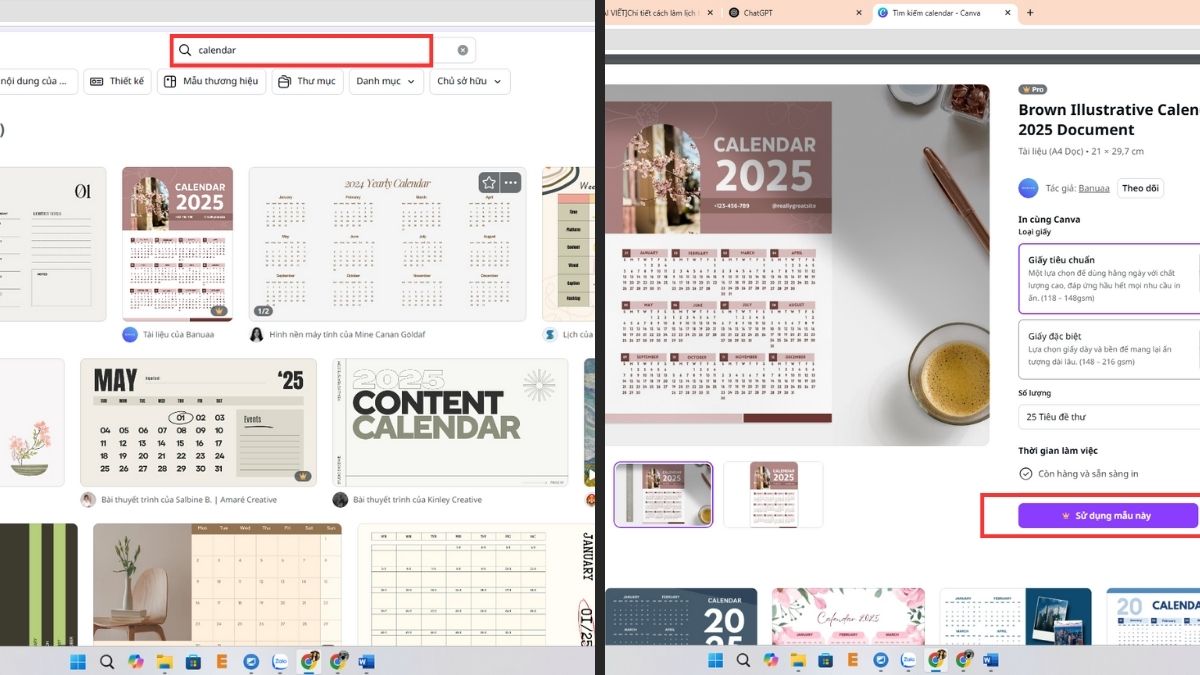 Hướng dẫn cách làm lịch trên Canva bước 3 (Hình minh họa)