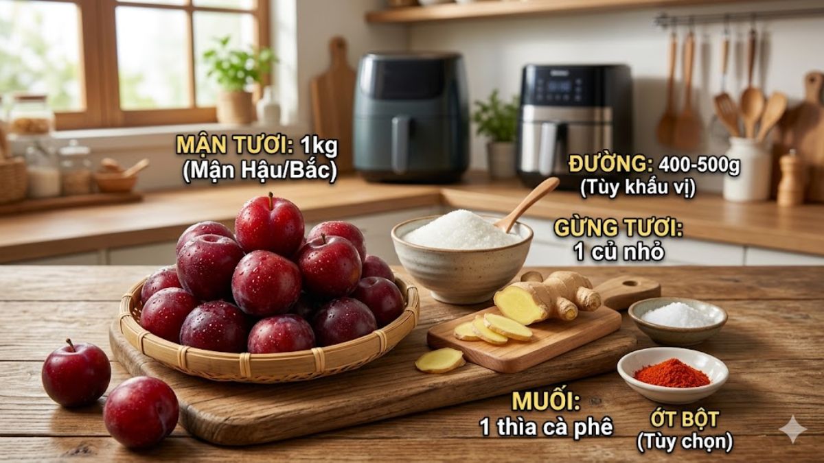 Nguyên liệu chính làm ô mai mận bằng nồi chiên không dầu