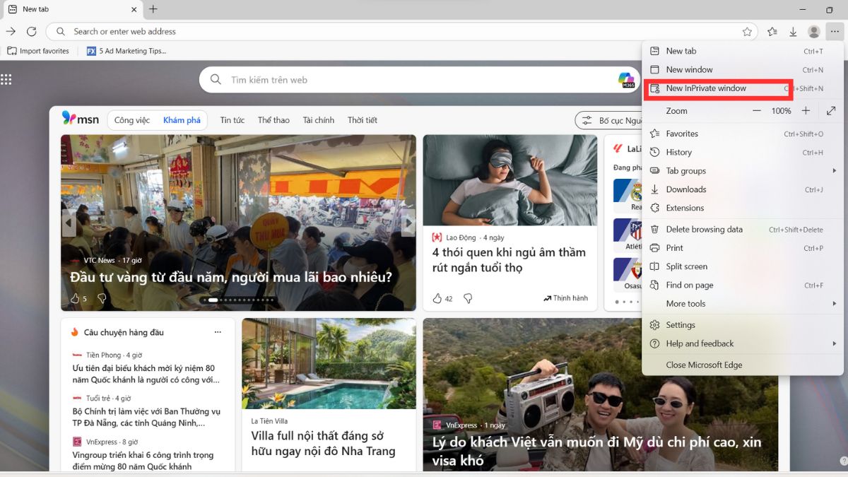 Mở tab ẩn danh trên Microsoft Edge bước 2