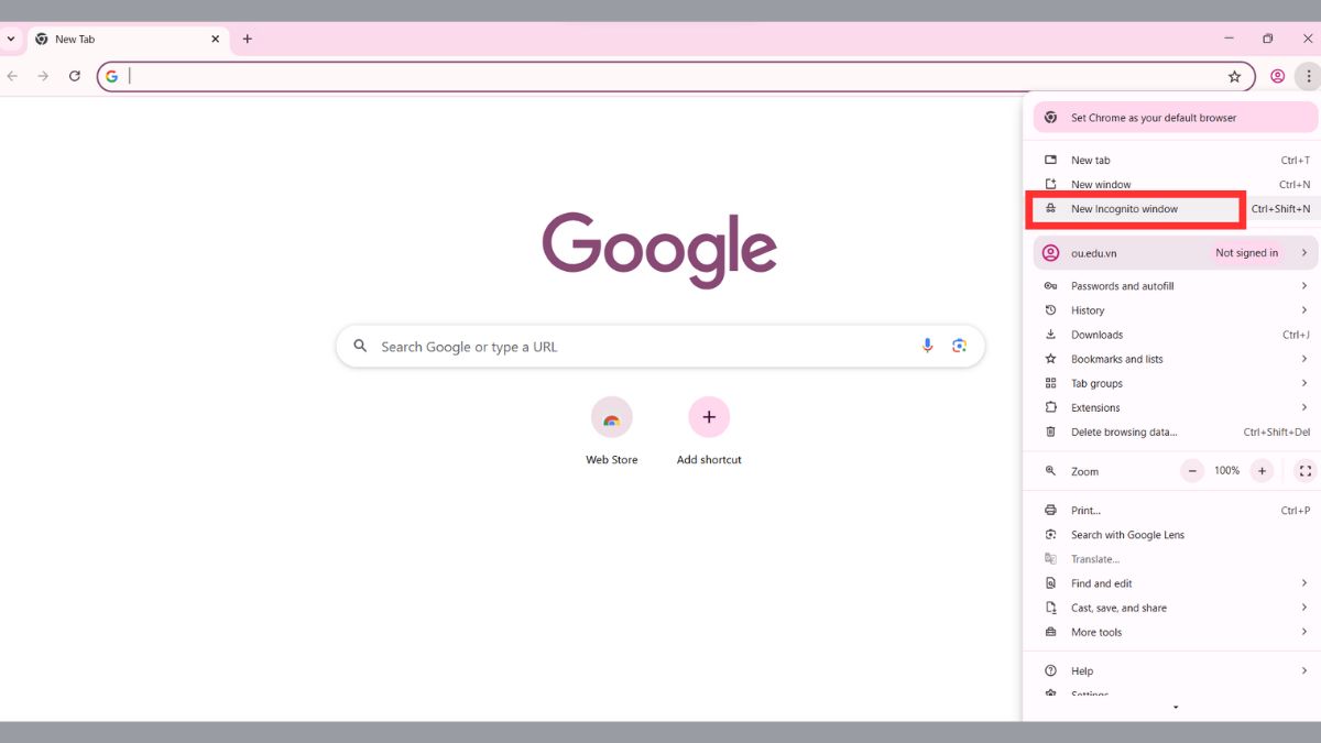 Mở tab ẩn danh trên trình duyệt Chrome bước 2
