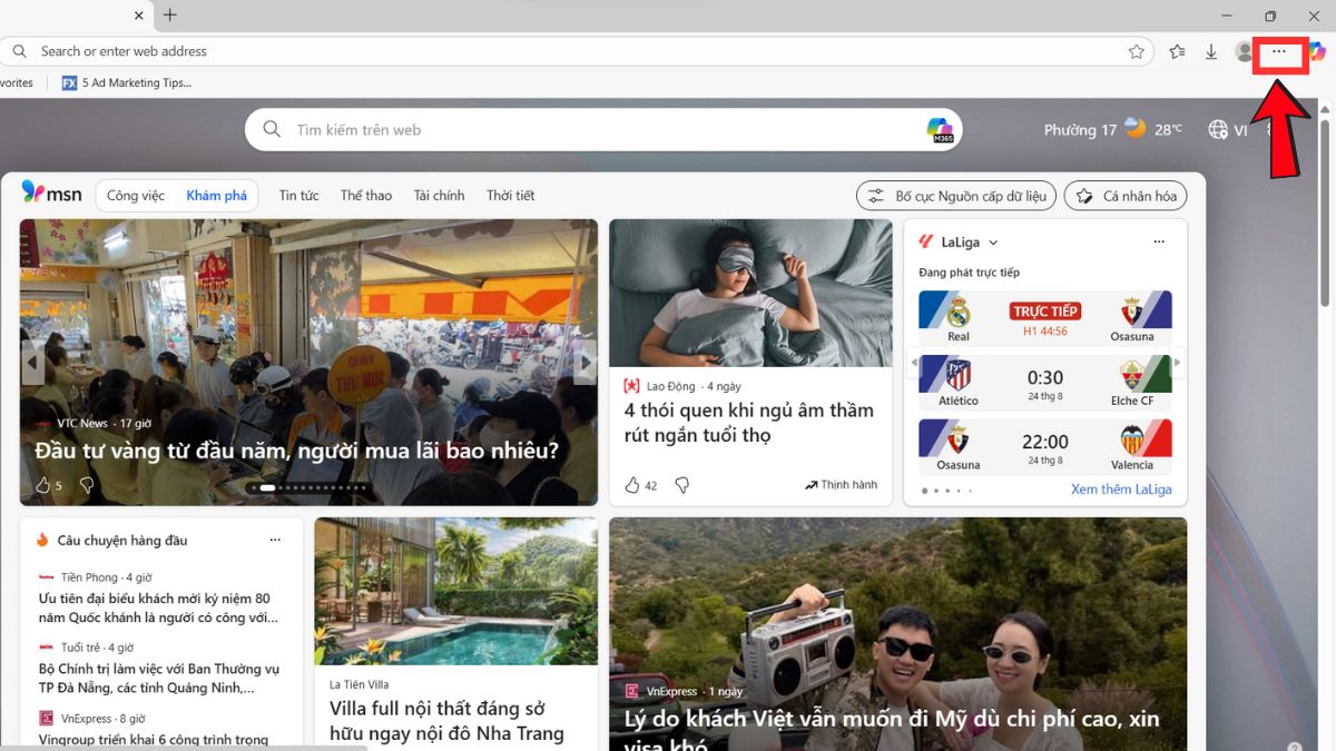 Mở tab ẩn danh trên Microsoft Edge bước 1