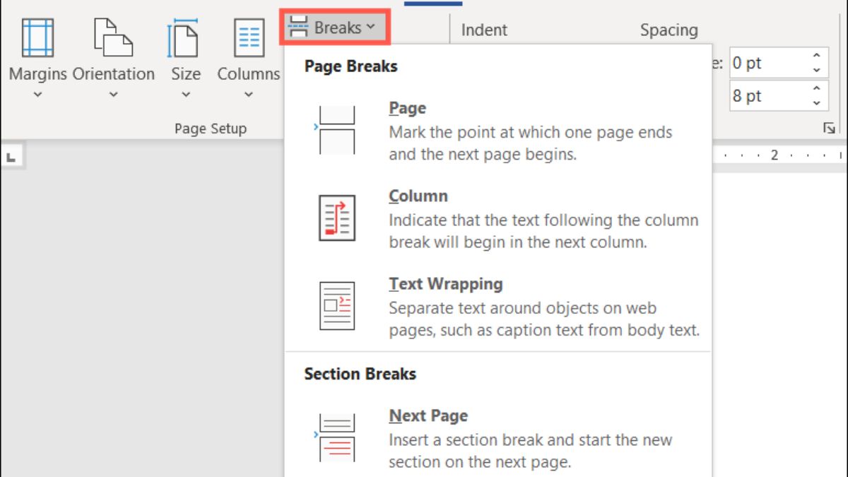 Phân biệt Page Break vs Section Break