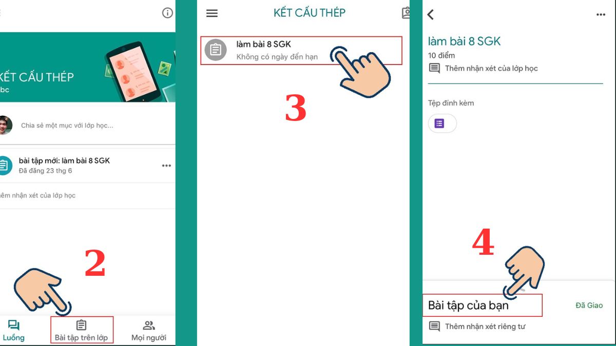 Cách nộp bài trên Google Classroom bằng điện thoại chi tiết bước 2 (Hình minh họa)
