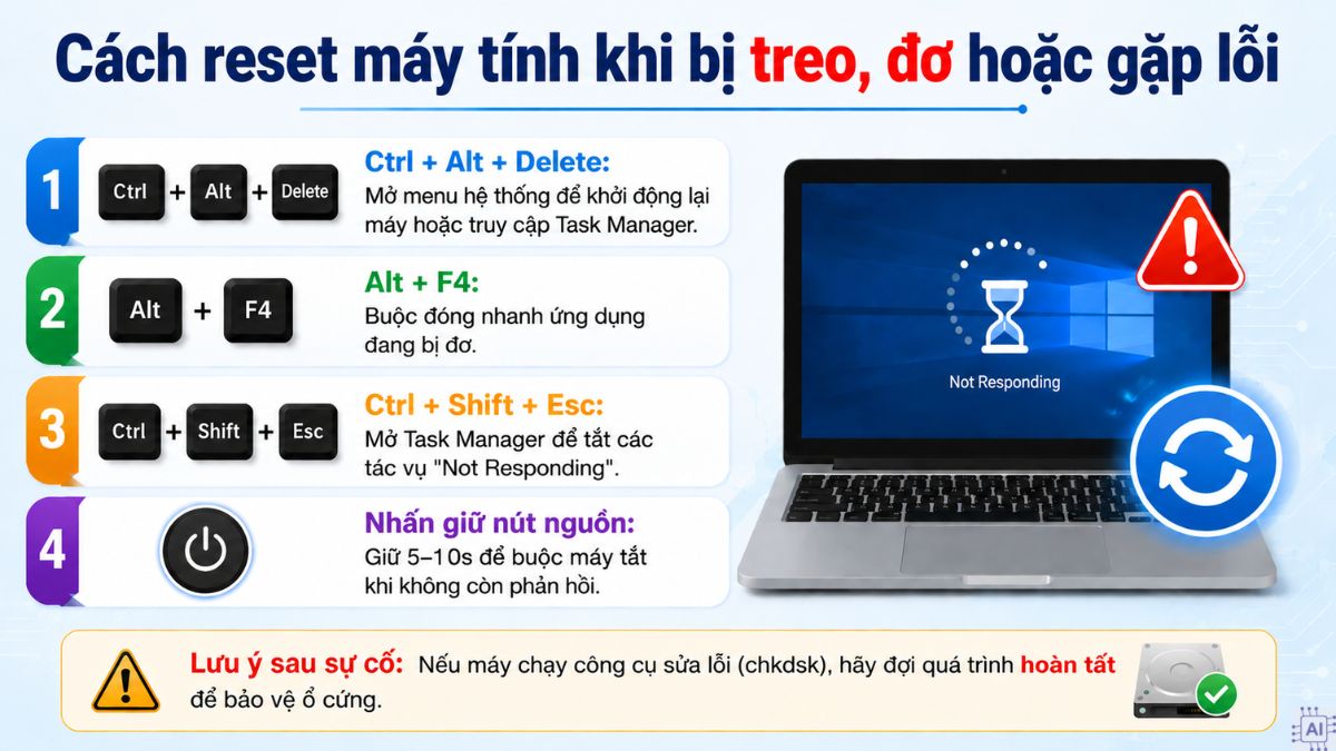Cách xử lý máy tính bị treo mà không reset Windows