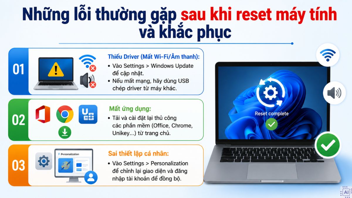 Những lỗi thường gặp sau khi reset máy tính và cách khắc phục