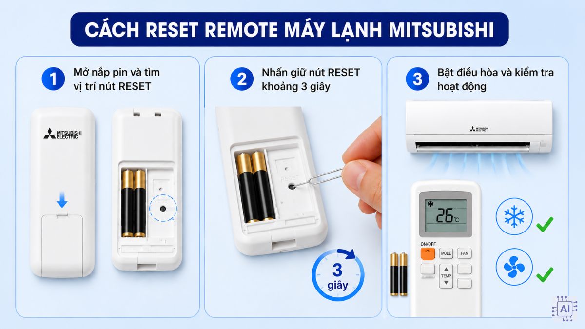 Cách reset remote máy lạnh Mitsubishi