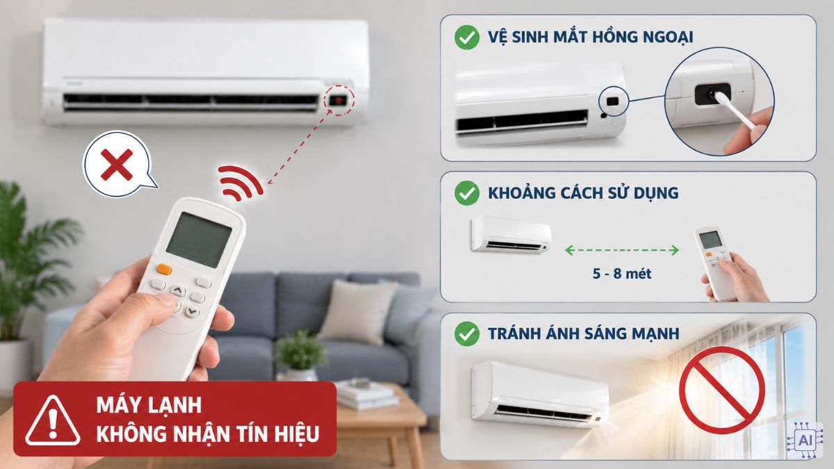 Xử lý tình trạng máy lạnh không nhận tín hiệu remote sau khi reset