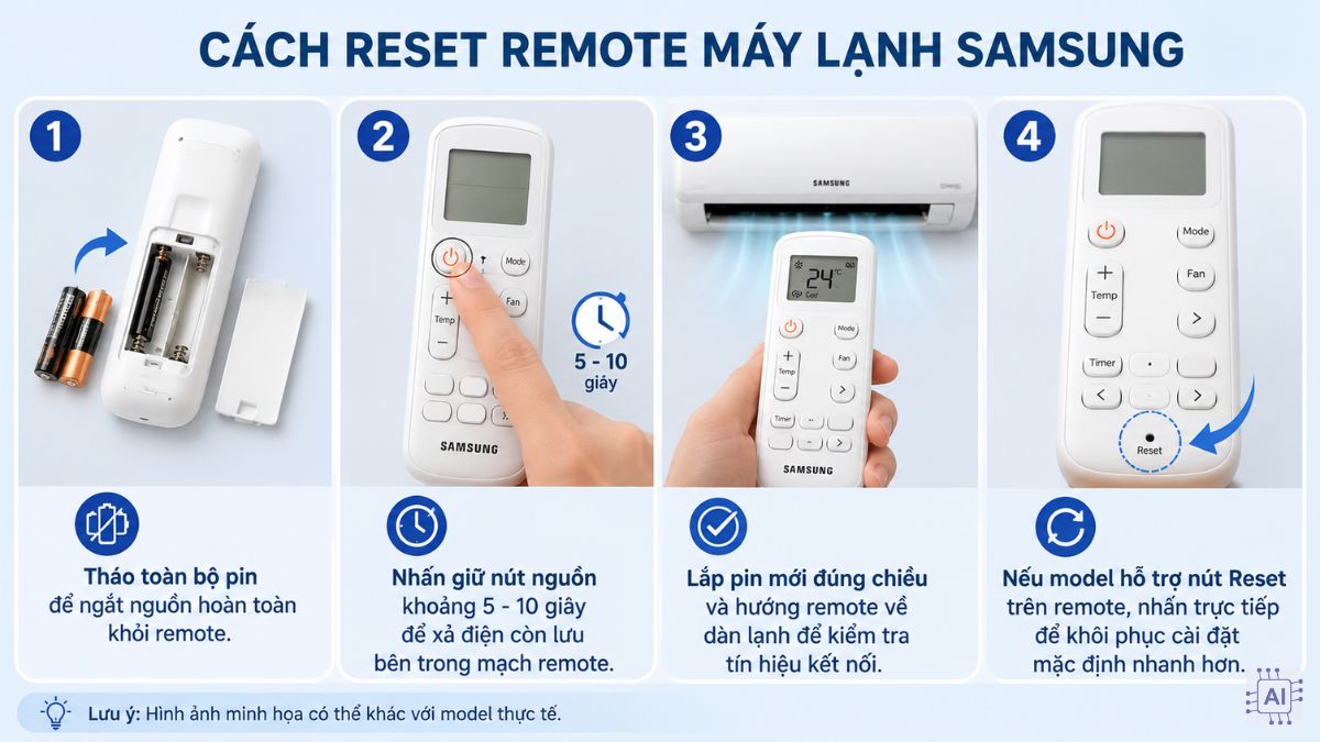 Cách reset remote máy lạnh Samsung