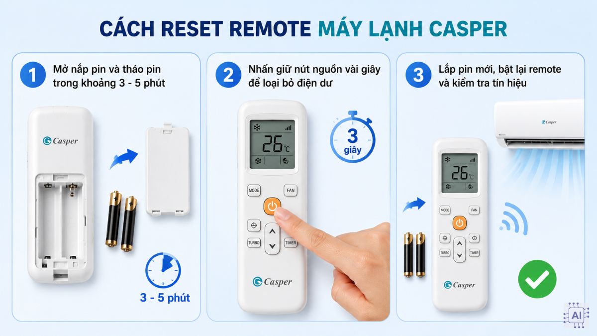 Cách reset remote máy lạnh Casper
