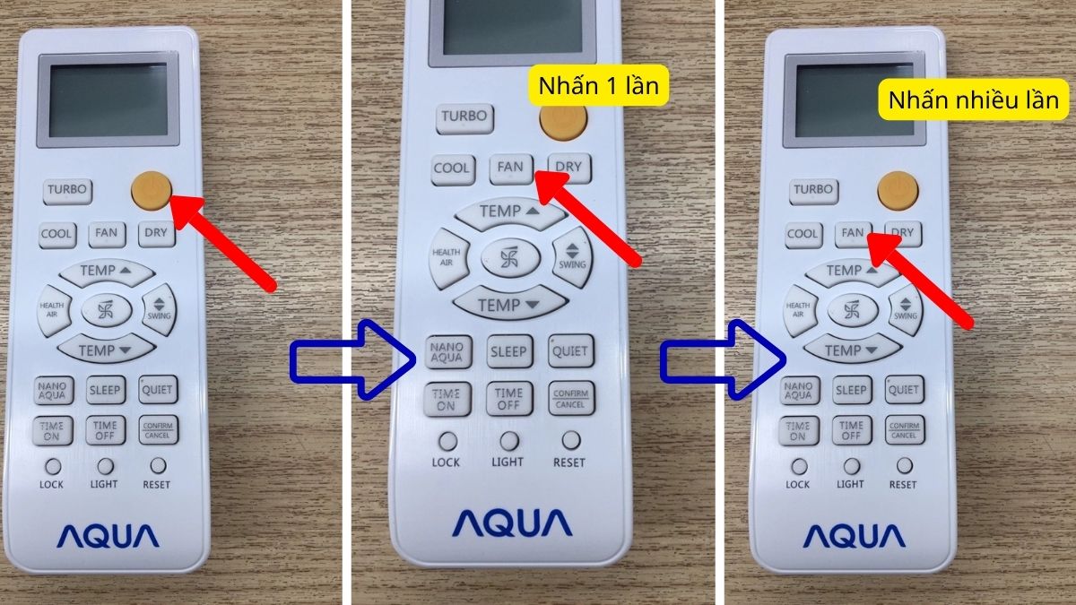 Nhấn nút FAN để điều chỉnh tốc độ quạt