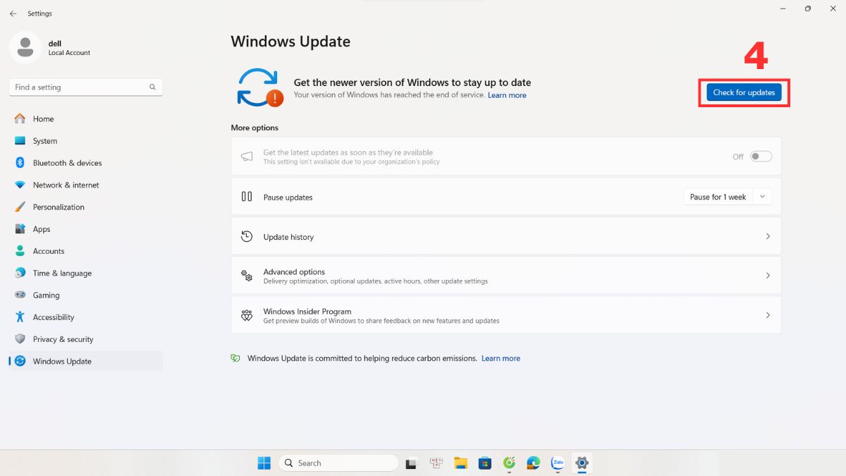 Cập nhật Windows lên phiên bản mới để sửa tình trạng bàn phím laptop Dell bị liệt