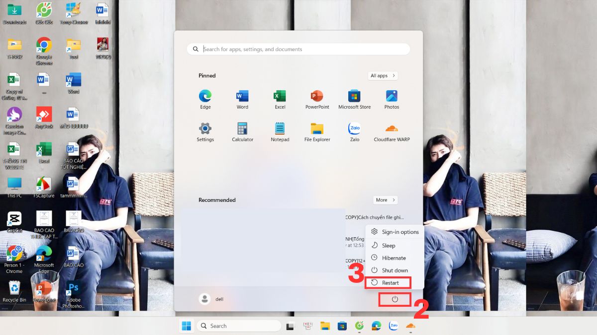 Khởi động lại laptop Dell để sửa bàn phím bị liệt