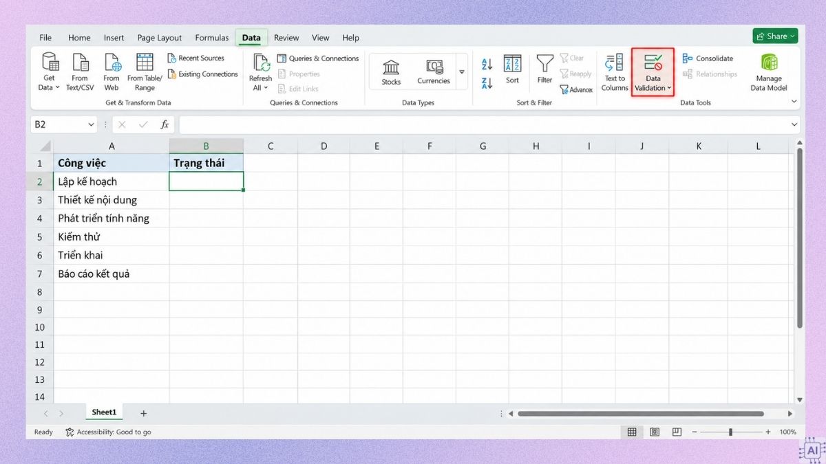 Cách tạo lựa chọn Yes No bằng Data Validation bước 2