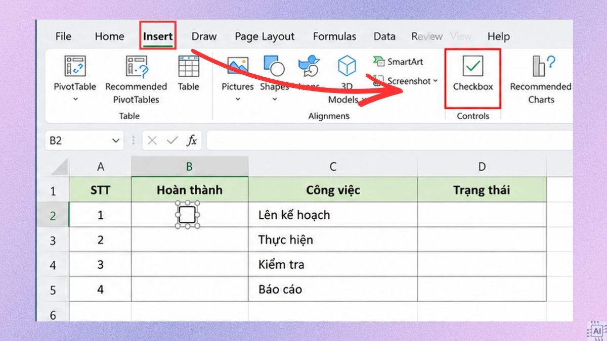 Cách tạo ô tích chọn Yes No bằng Checkbox bước 2