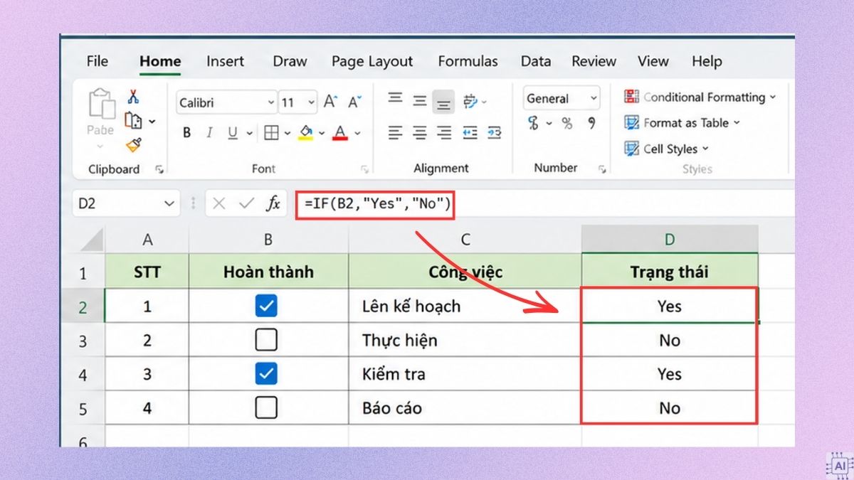 Cách tạo ô tích chọn Yes No bằng Checkbox bước 4