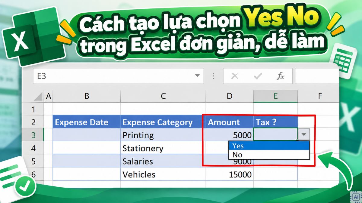Cách tạo lựa chọn Yes No trong Excel đơn giản, dễ làm
