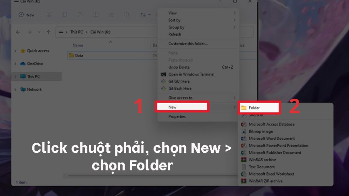 Cách tạo thư mục bằng thao tác với chuột bước 2 (Hình minh họa)