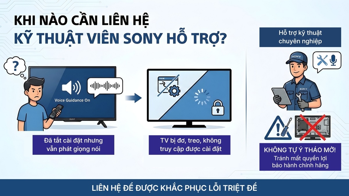 Trường hợp cần liên hệ kỹ thuật viên Sony hỗ trợ