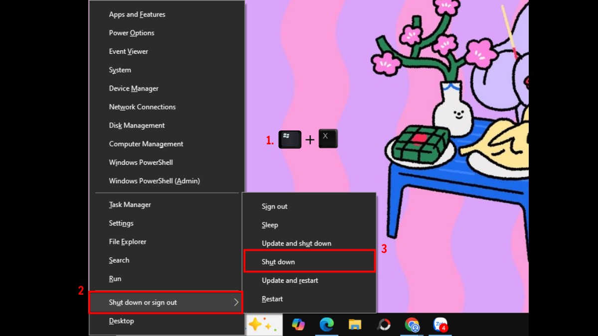 Tắt laptop Dell đơn giản bằng tổ hợp Windows + X