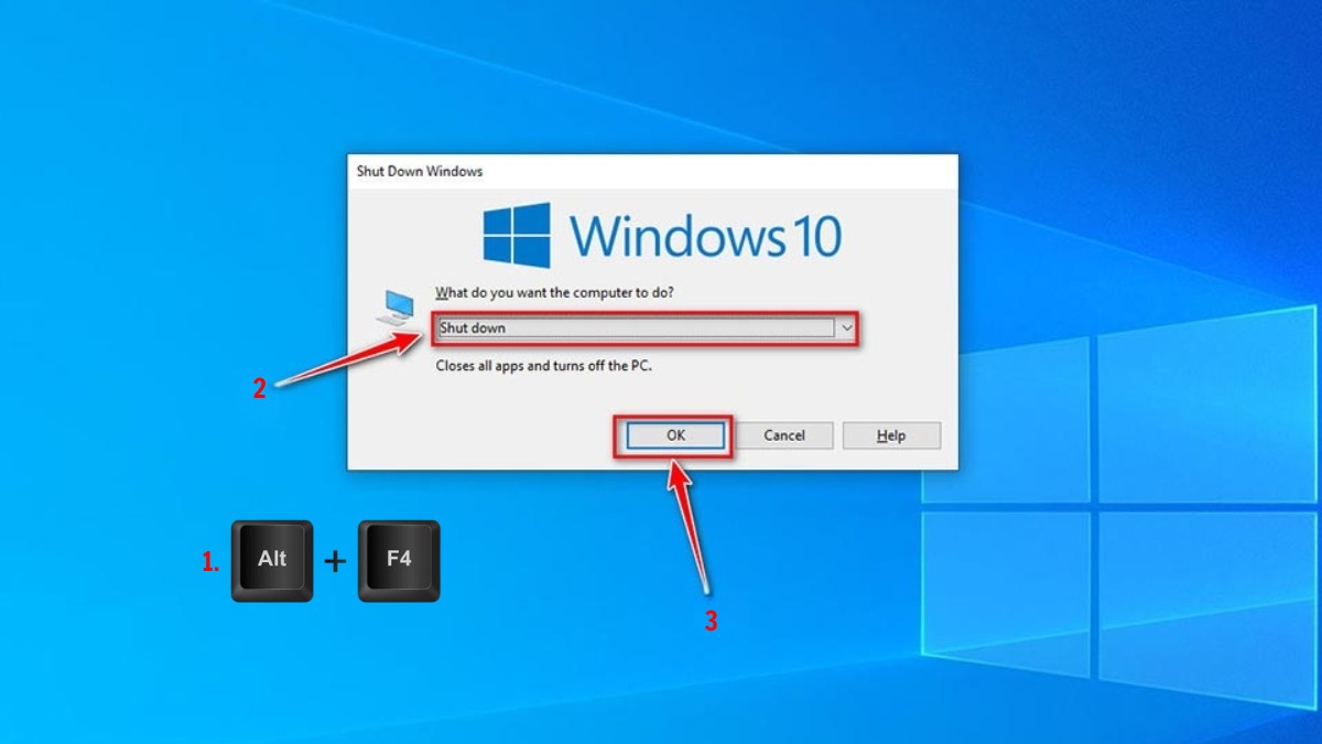 Tắt laptop Dell nhanh bằng phím tắt Alt + F4