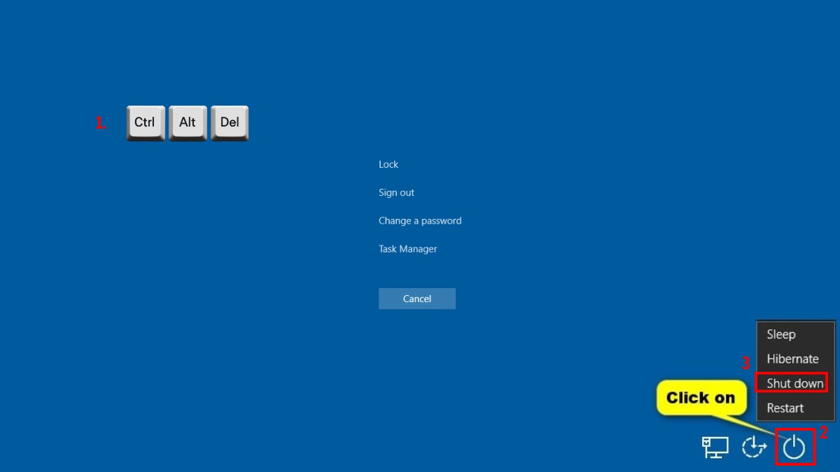 Tắt laptop Dell với tổ hợp phím Ctrl + Alt + Delete
