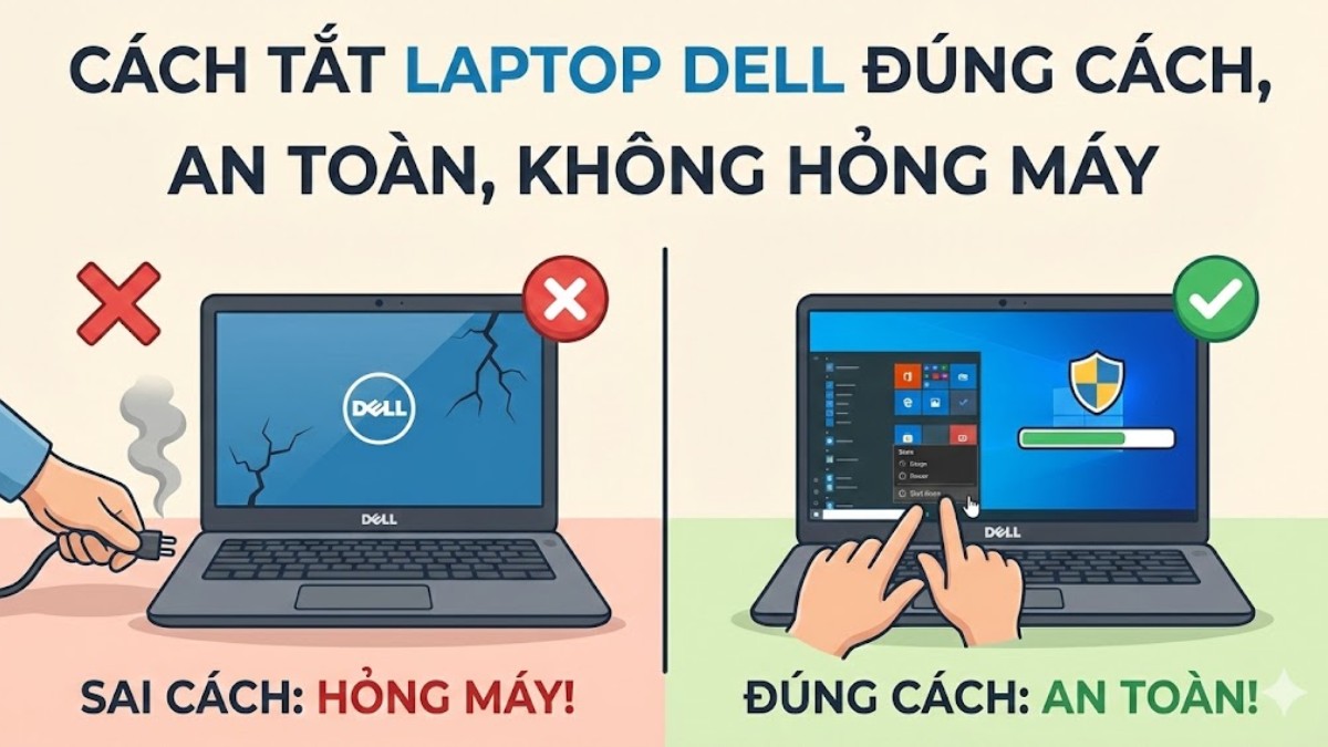 Cách tắt laptop Dell đúng cách, an toàn, không hỏng máy
