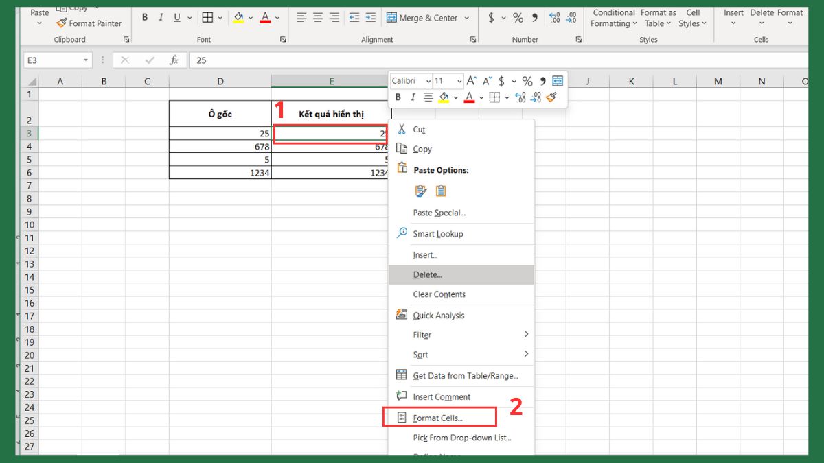 Thêm số 0 trong Excel bằng định dạng tùy chỉnh bước 1