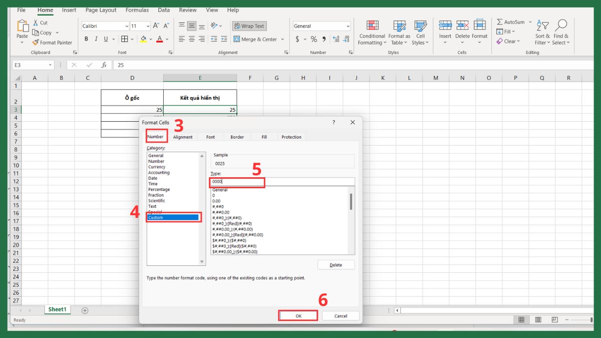 Thêm số 0 trong Excel bằng định dạng tùy chỉnh bước 2