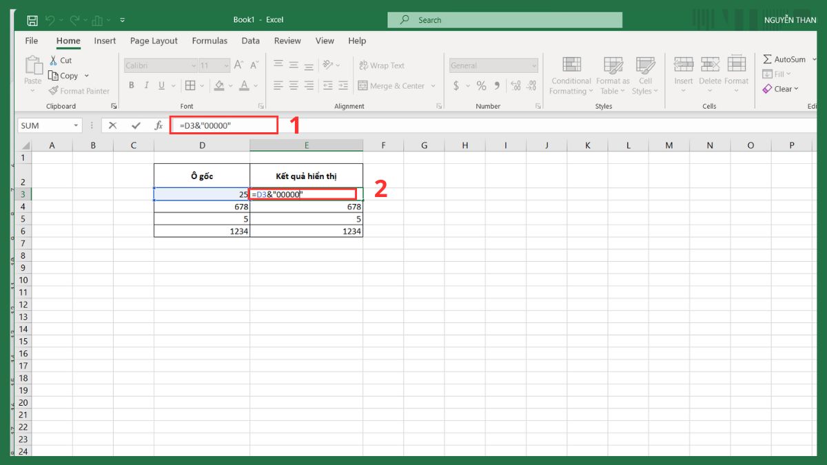Cách thêm 3 số 0 vào phía sau trong Excel bước 1