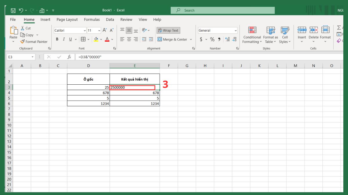 Cách thêm 3 số 0 vào phía sau trong Excel bước 3