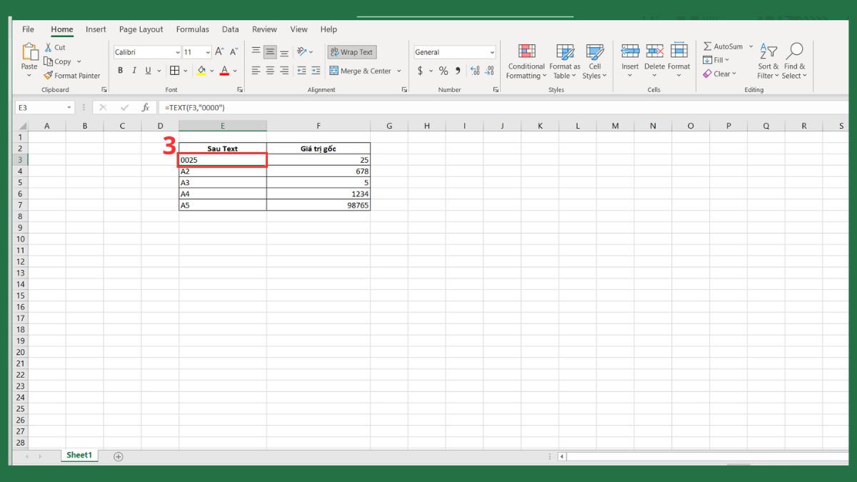 Thêm số 0 trong Excel bằng hàm TEXT bước 3