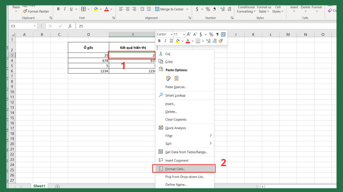 Sử dụng định dạng văn bản để thêm số 0 vào Excel bước 1