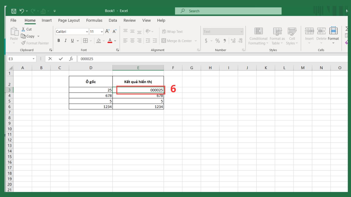 Sử dụng định dạng văn bản để thêm số 0 vào Excel bước 3