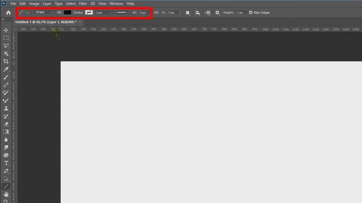 Cách vẽ đường thẳng trong Photoshop bằng Line Tool bước 3 (Hình minh họa)