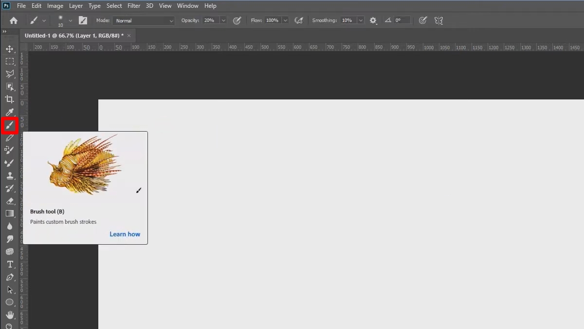 Vẽ đường thẳng trong Photoshop bằng Brush Tool bước 1 (Hình minh họa)