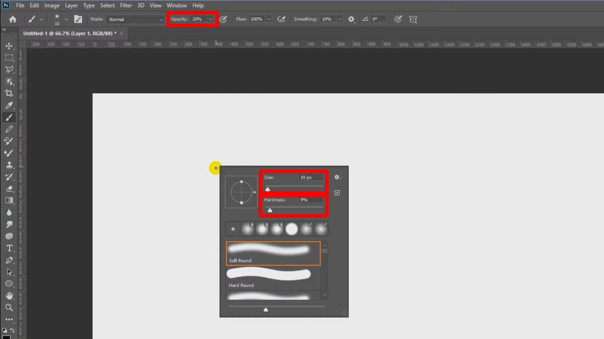 Vẽ đường thẳng trong Photoshop bằng Brush Tool bước 2 (Hình minh họa)