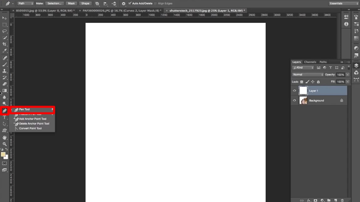 Vẽ đường thẳng trong Photoshop bằng Pen Tool bước 1 (Hình minh họa)